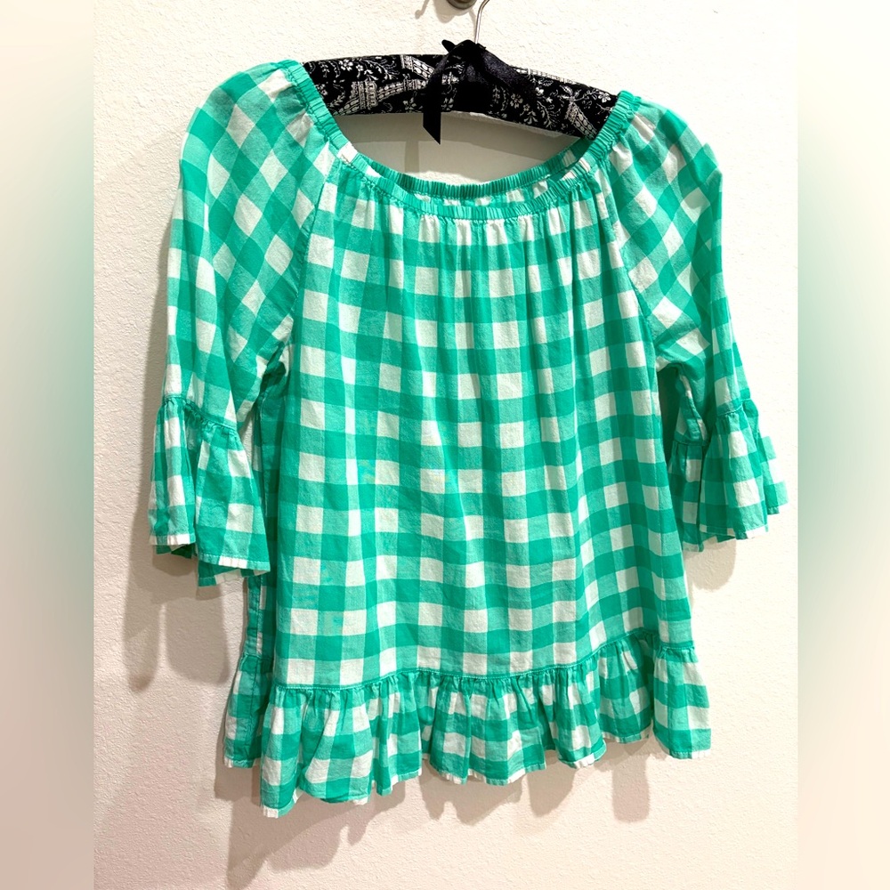 Crown & Ivy Women’s 100% Cotton Gingham Peplum Top, Small